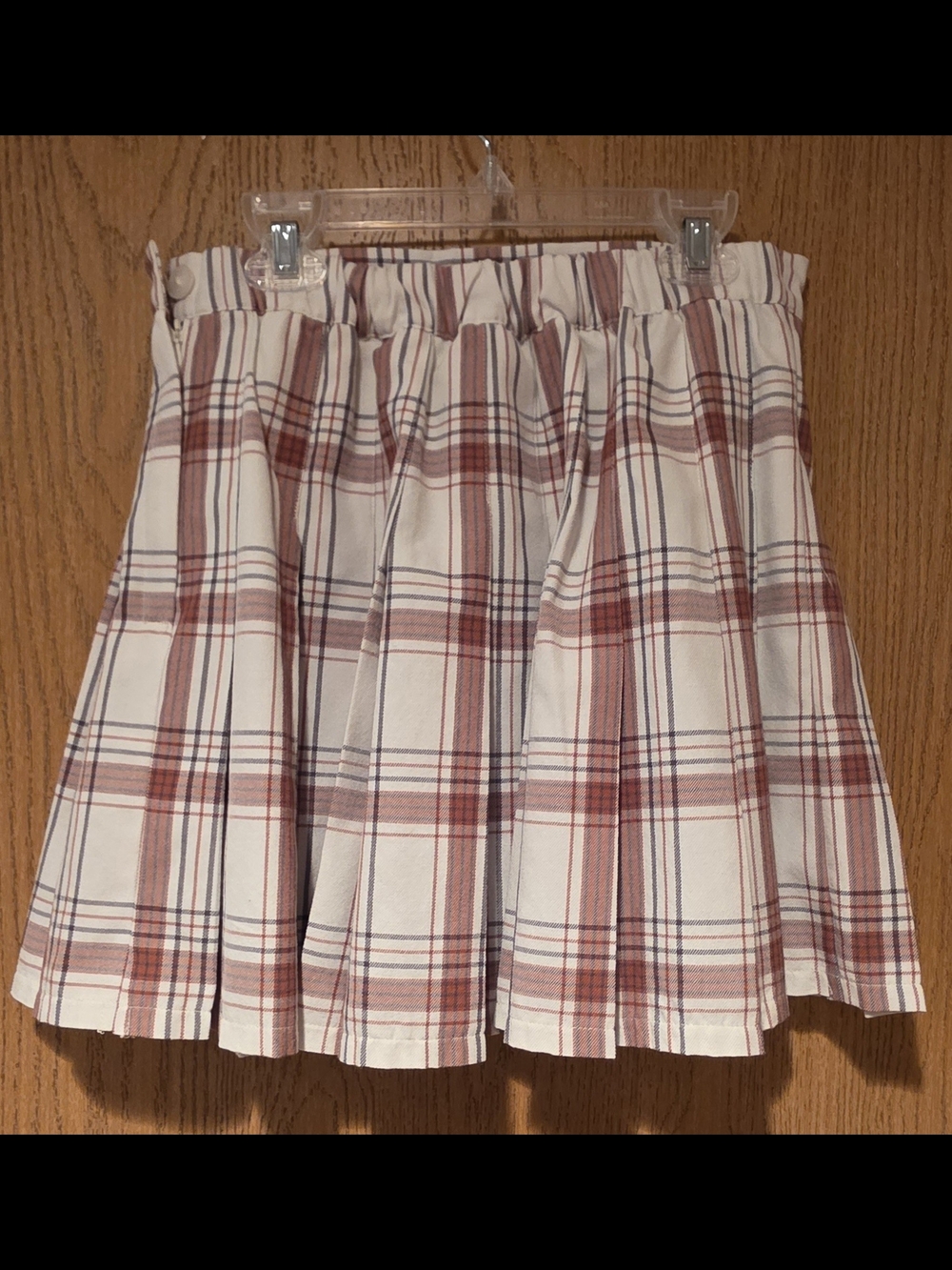 aerie Cream Pleated Skirt with Brown Plaid - Picture 2 of 4